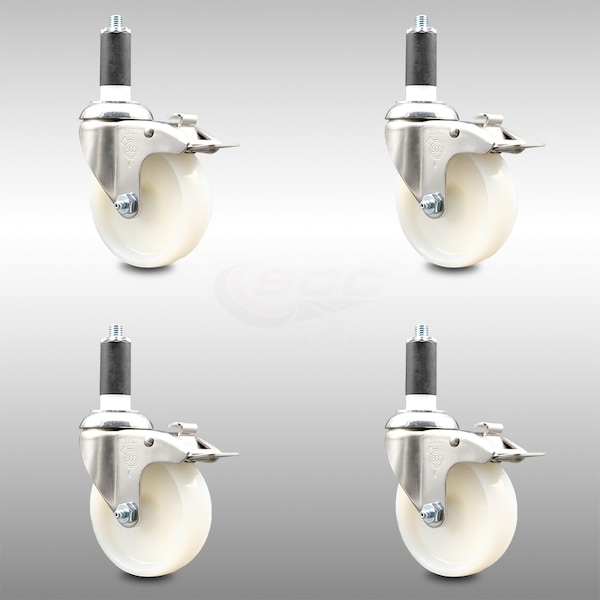 Service Caster 4 Inch 316SS Nylon Wheel Swivel 1-3/8 Inch Expanding Stem Caster Set Lock Brake SCC-SS316TTLEX20S414-NYS-138-4 - main